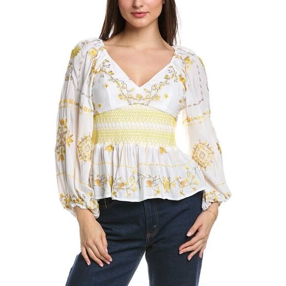 Hale Bob WomensEmbroidered Smocked Top